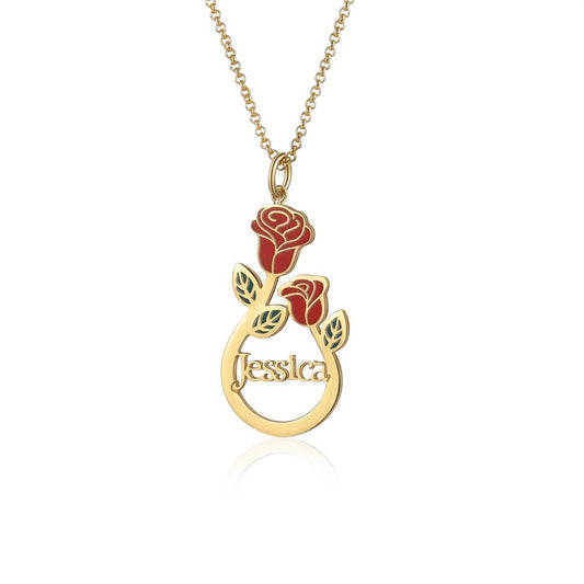 Jessica Two Roses Custom Name Necklace - Saivique