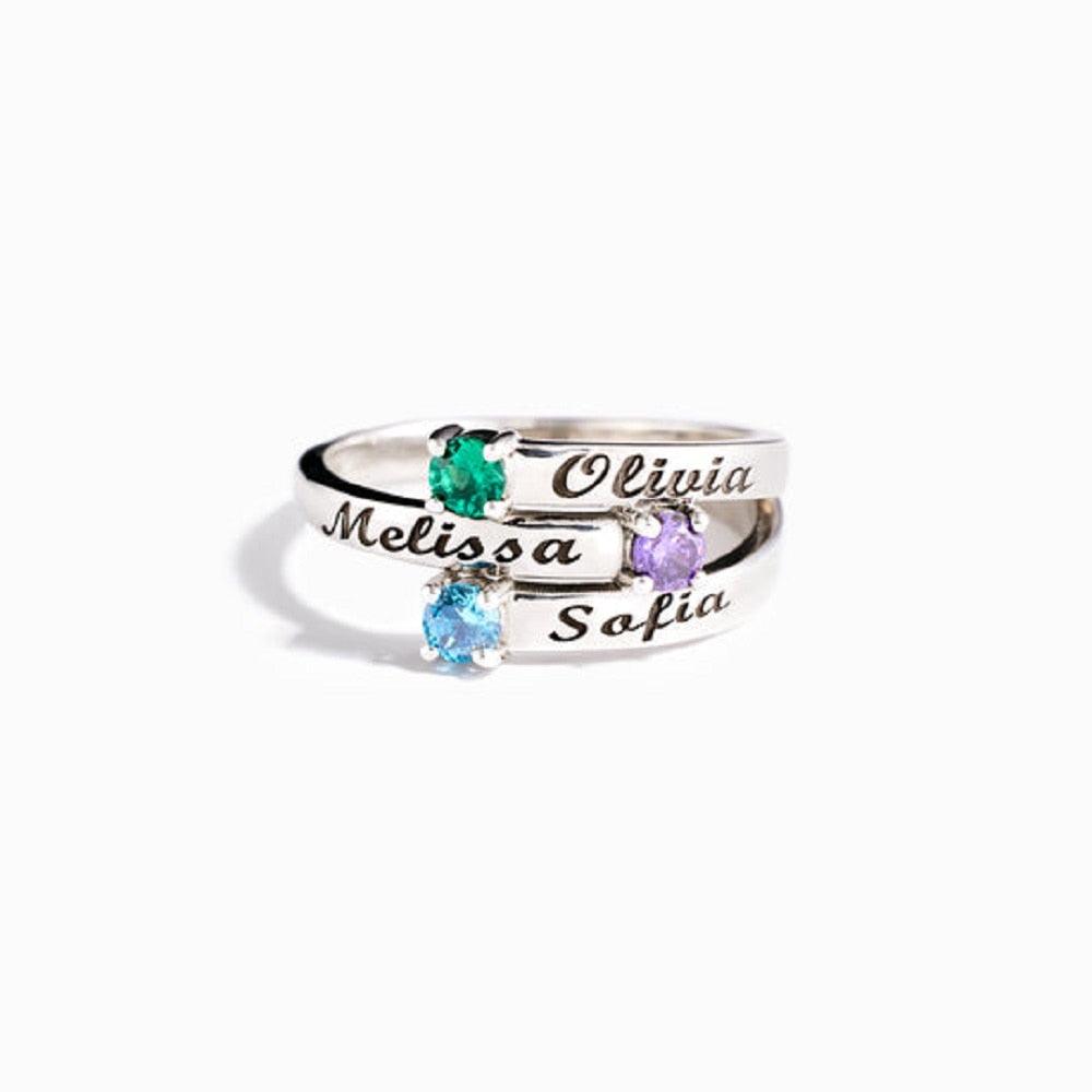 Birthstone Triple Name Custom Ring - Saivique