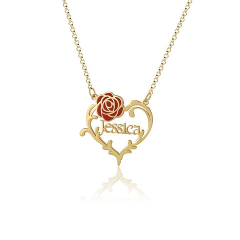 Jesie Red Rose Custom Name Necklace - Saivique