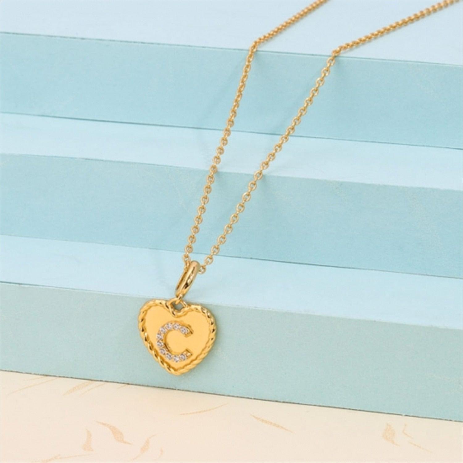 Heart Charm Custom Diamond Initial Necklace - Saivique