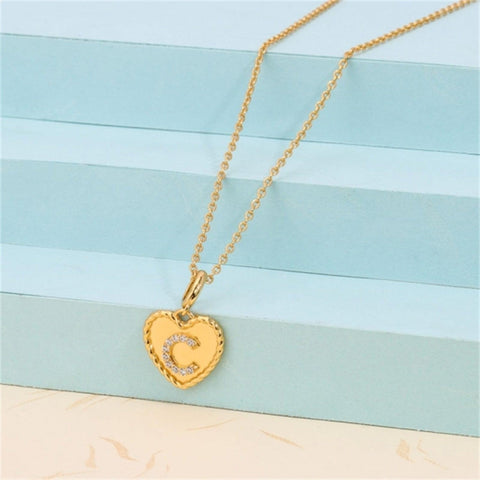 Heart Charm Custom Diamond Initial Necklace - Saivique