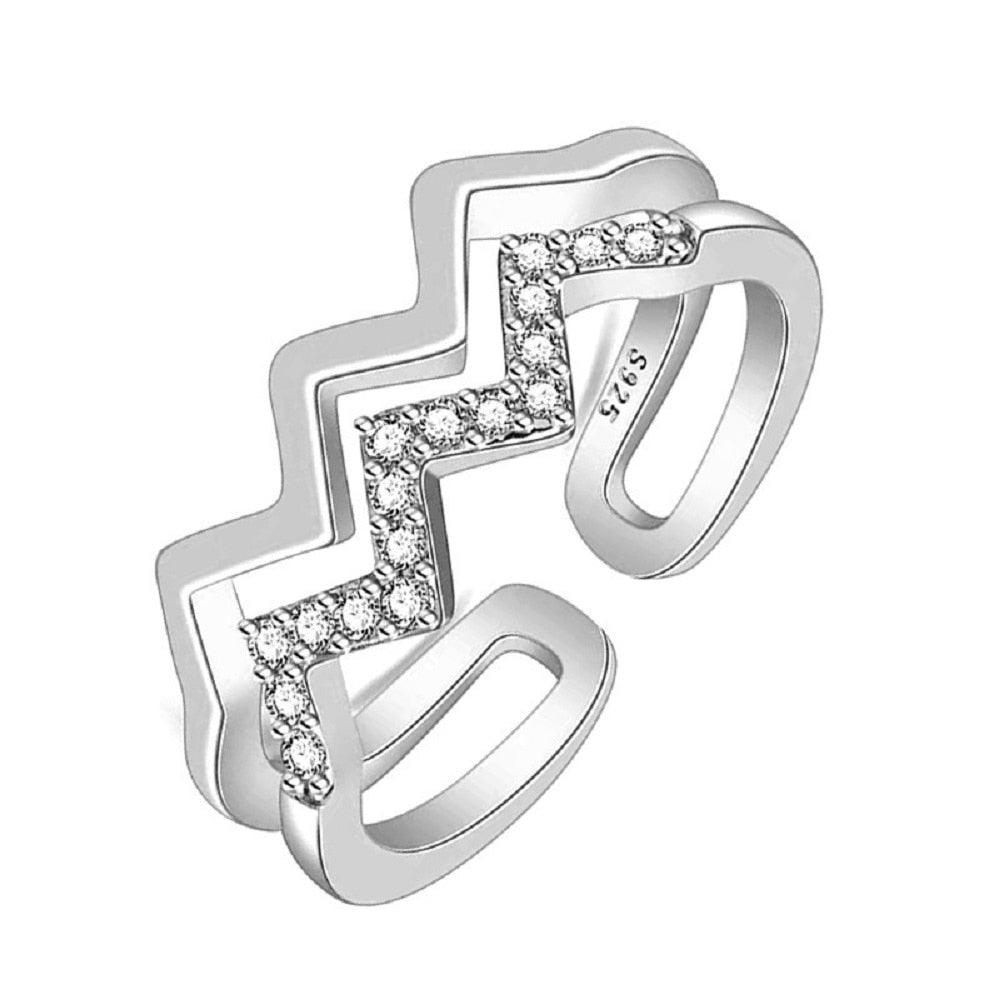 Sterling Silver Diamond Chevron Stacked Ring - Saivique