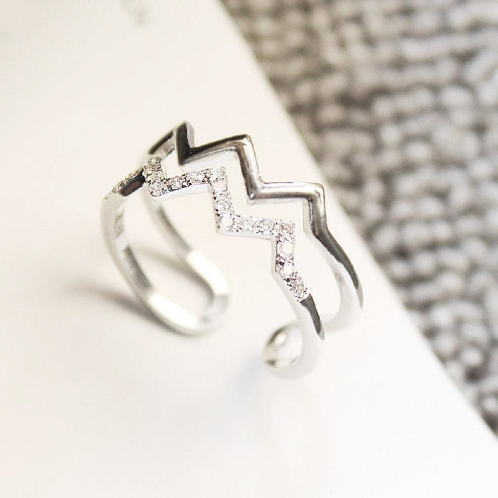 Sterling Silver Diamond Chevron Stacked Ring - Saivique