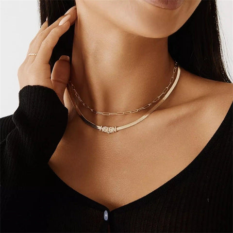 Diamond Letters Custom Name Herringbone Necklace - Saivique
