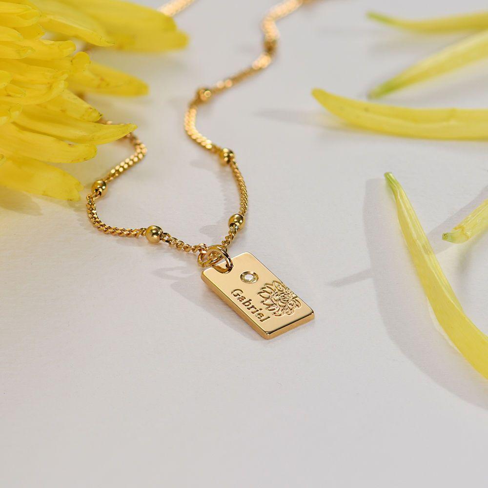 Birthstone & Birth Flower Custom Name Necklace - Saivique