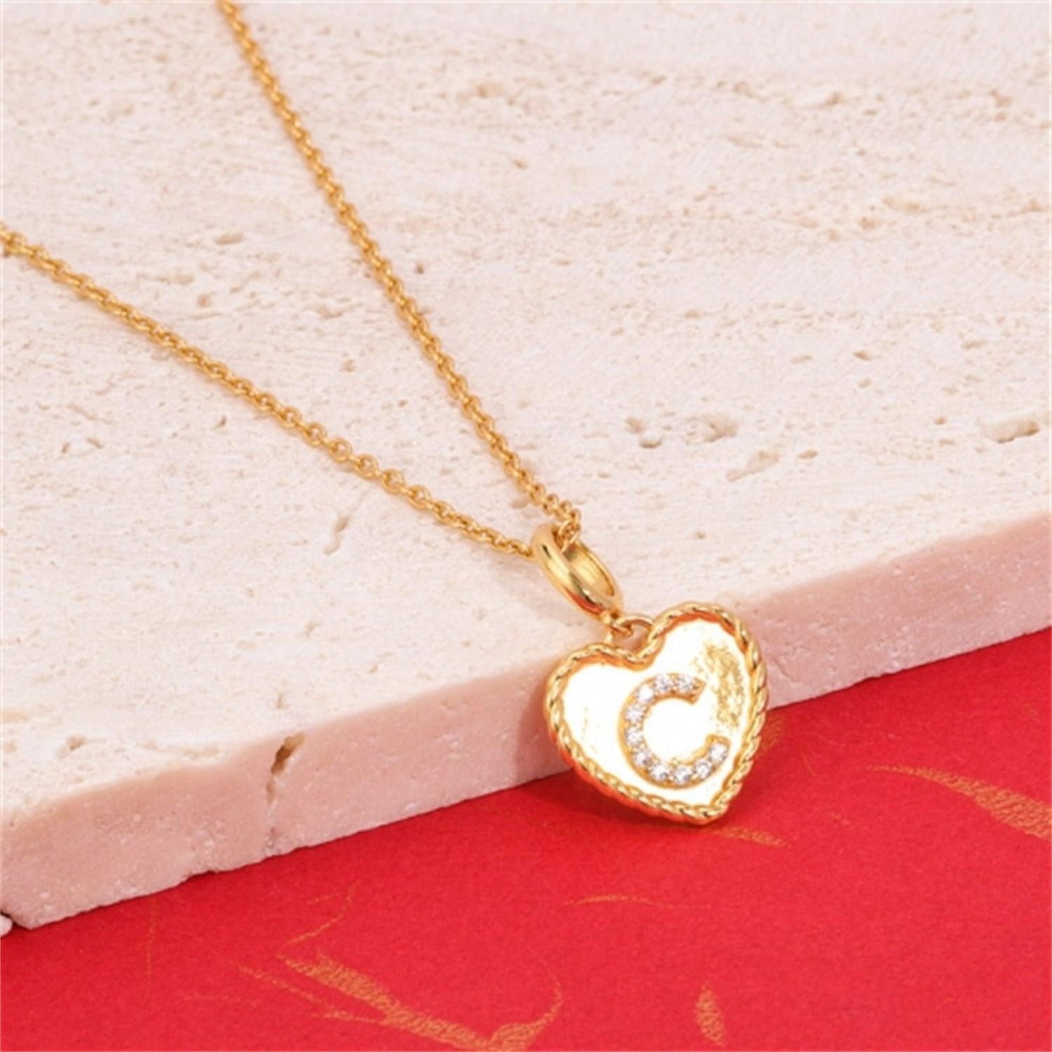 Heart Charm Custom Diamond Initial Necklace - Saivique