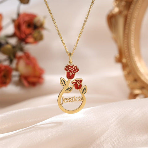 Jessica Two Roses Custom Name Necklace - Saivique
