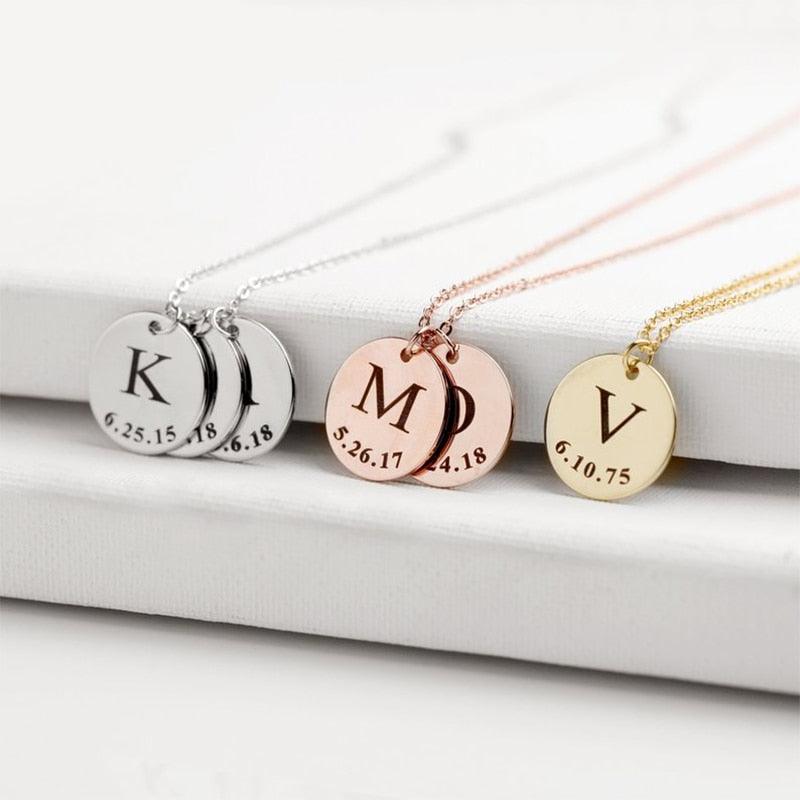 Disc Charm Custom Initial Necklace - Saivique