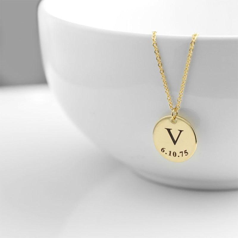 Disc Charm Custom Initial Necklace - Saivique