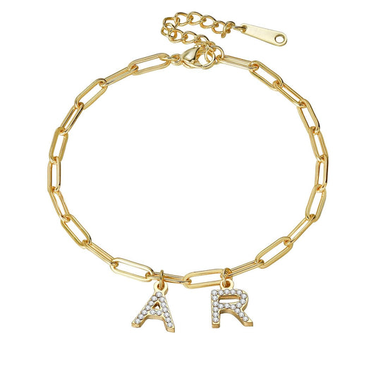 Crystal Initials Custom Name Paperclip Bracelet - Saivique