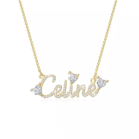 Celine Sparkling Hearts Custom Name Necklace - Saivique