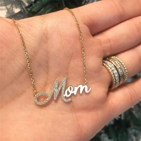 Mom Diamond Letter Custom Necklace - Saivique