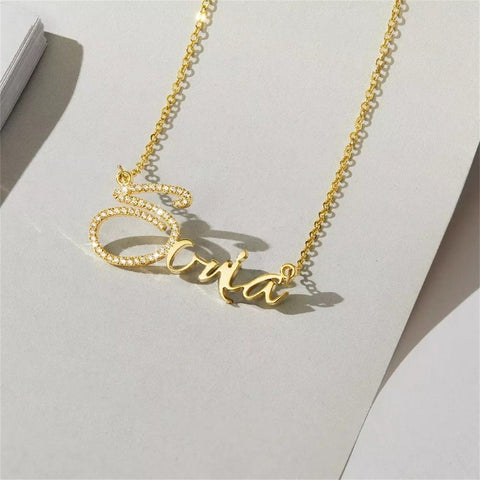Diamond Initial Custom Name Necklace - Saivique