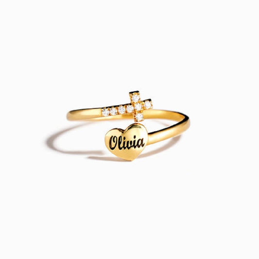 Cross My Heart Custom Name Ring - Saivique