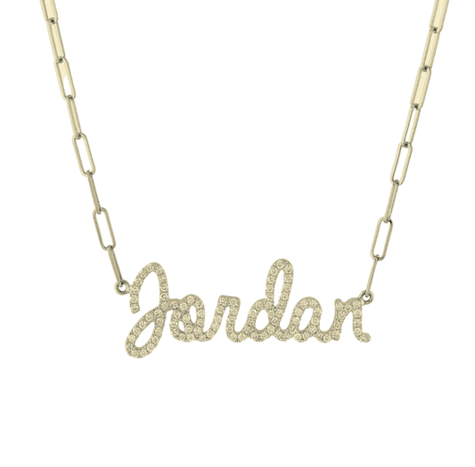 Diamond Cursive Paperclip Name Necklace - Saivique