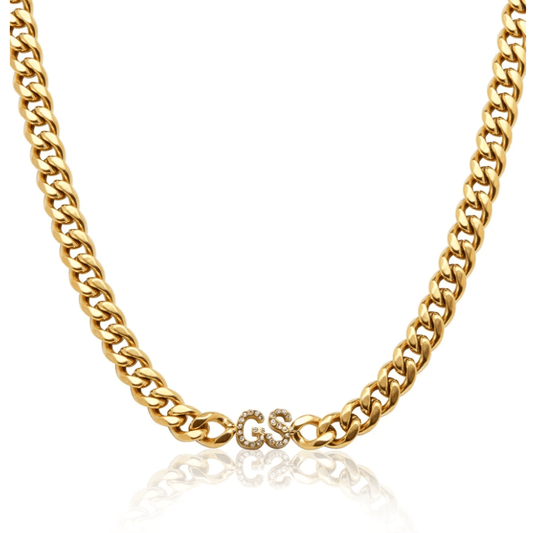 Crystal Initials Cuban Link Custom Necklace - Saivique