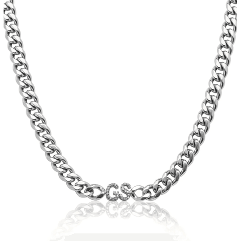 Crystal Initials Cuban Link Custom Necklace - Saivique